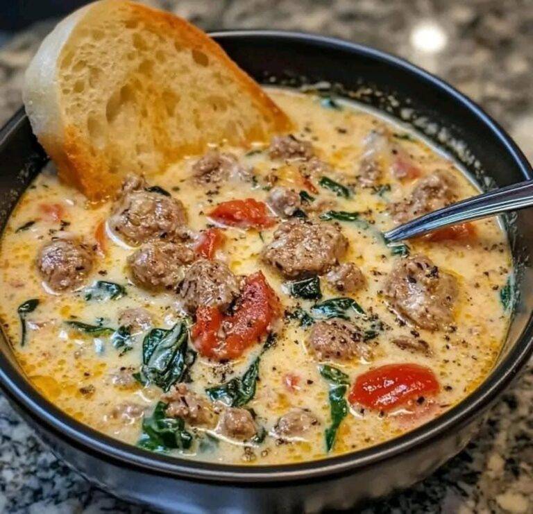 Creamy Spinach & Tomatoes Meatball Soup