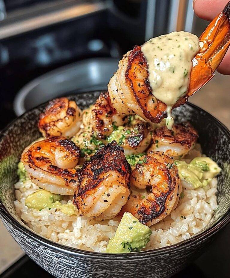 Cajun Shrimp and White Rice Bowl with Avocado Dressing