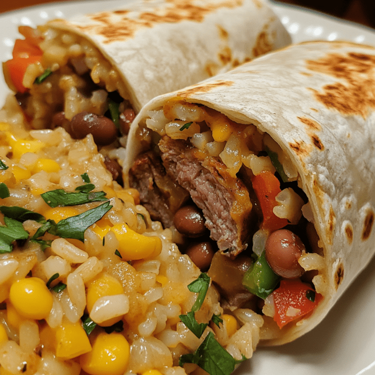 Best Steak Burrito with Beans and Rice and Creamy Corn Rice on the Side