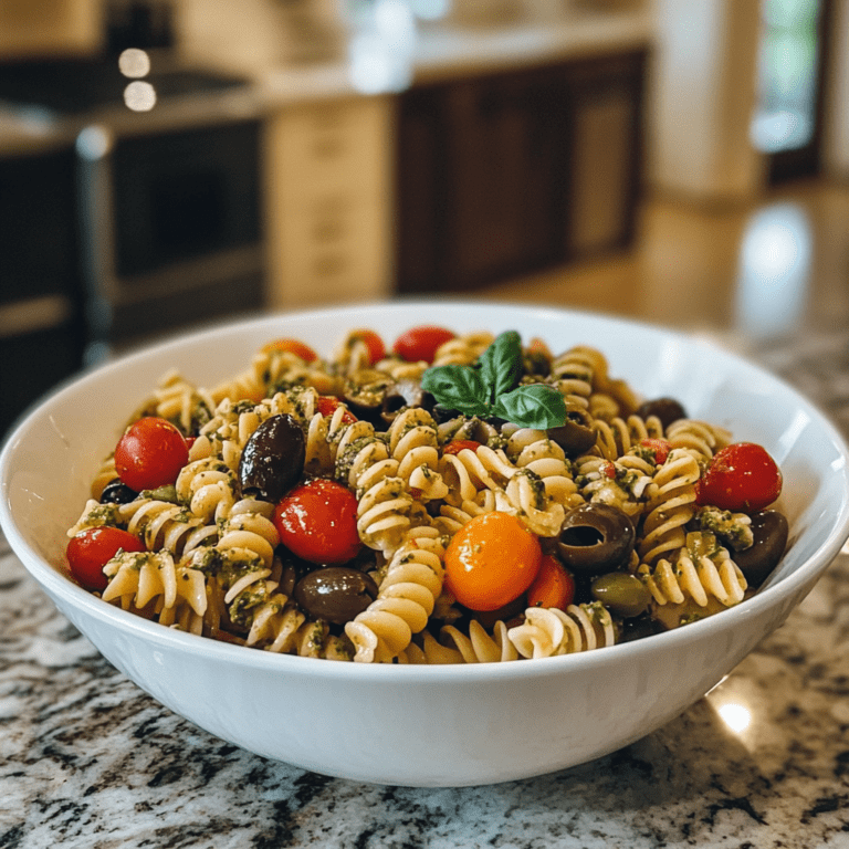 Chilled Pasta Salad with Olives, Tomatoes, and Pesto