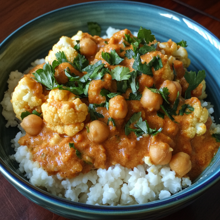 Cauliflower and Chickpea Curry Over Rice