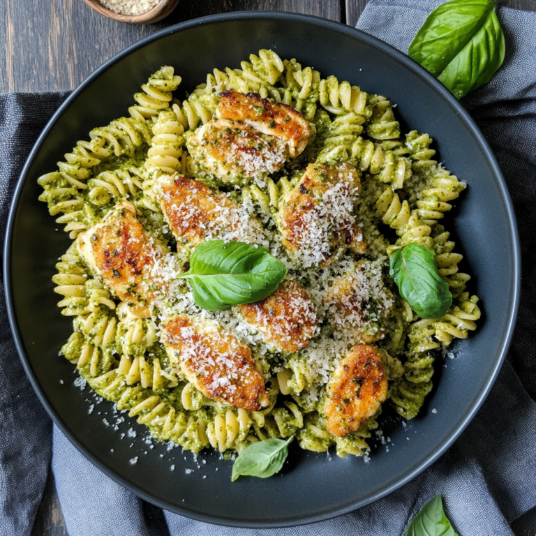 Parmesan Fried Chicken Pesto Pasta