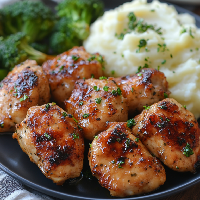 Baked Chicken Bites with Broccoli and Mashed Potatoes Recipe