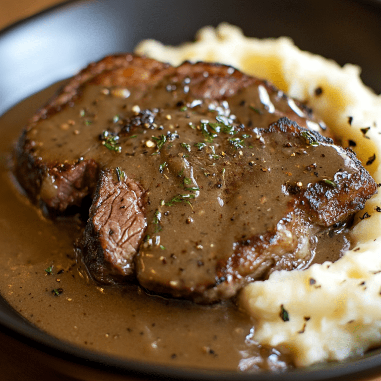 Steak and Gravy with Mashed Potatoes Dinner Recipe