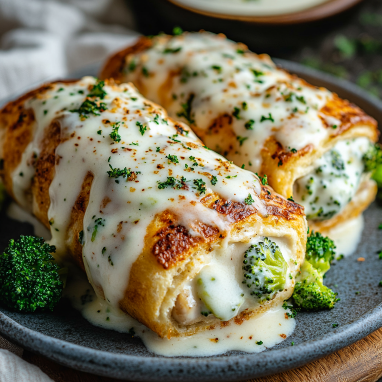 Stuffed Bread with Chicken and Broccoli Alfredo Recipe