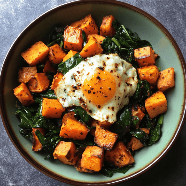 Sweet Potato and Spinach Hash with Sunny Side Up Egg Recipe